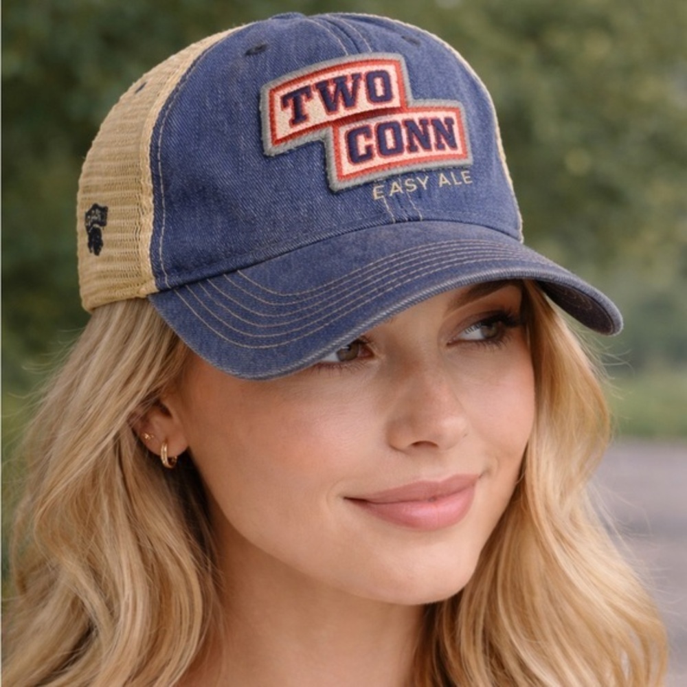 Legacy Two Conn Easy Ale Trucker Hat Blue Tan Mesh Snapback OS